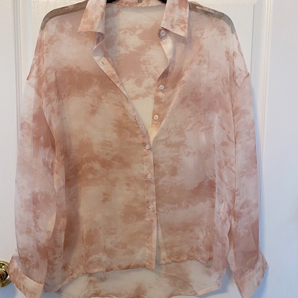 Pink Cloud see through button down blouse